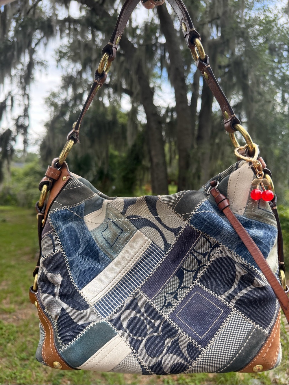 vintage coach denim carly patchwork